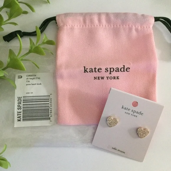 PRICE FIRM - KATE SPADE Heart Shaped Rose Gold Tone Pave Stud Earrings - NWT - Picture 4 of 16